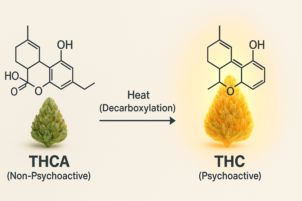 A clean and clear infographic showing THCA heated and converted to THC